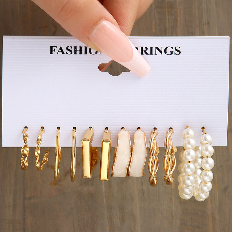 E9#Acrylic Pearl Gold Plated Earrings Circle Hoop Dangle Earrings for Women