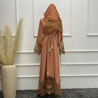 1575#Modest Abaya Dubai Abaya Muslim Dress With Lace Scarf Elegant Ladies Abaya