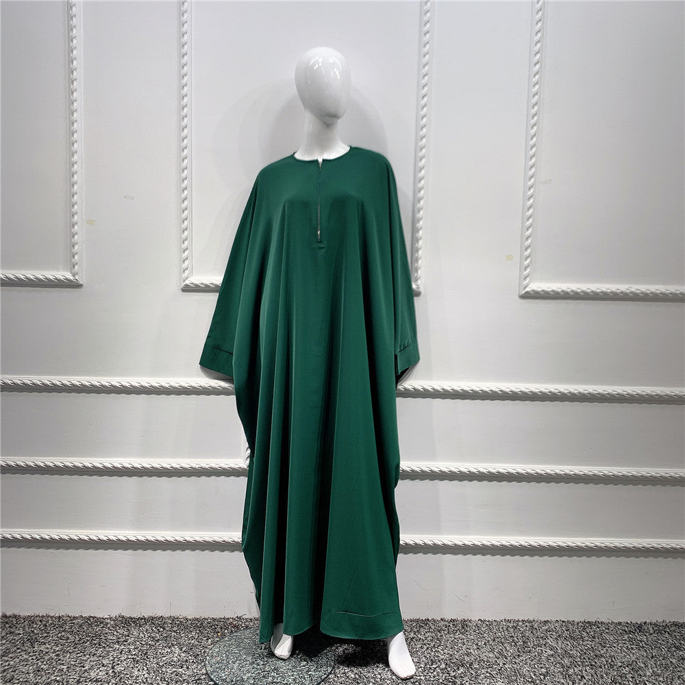 1425#Length : About 147cm / 58 Inch Solid Color Nida Jilbab_ Arab Plus Size Bat sleeves Prayer Dress Abaya