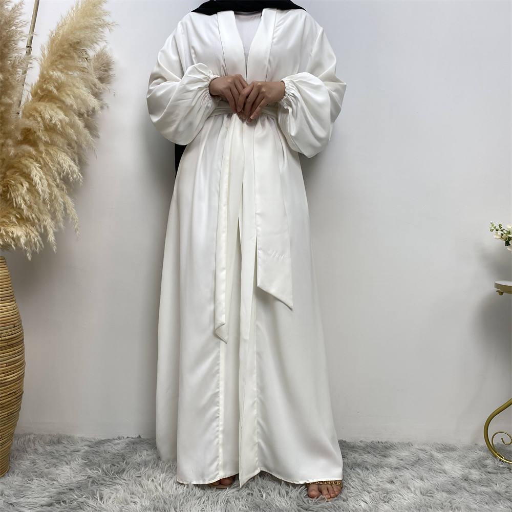 1876#Solid Color Elastic Cuff With Big Pockets Daily Casual Women Cardigan Abaya