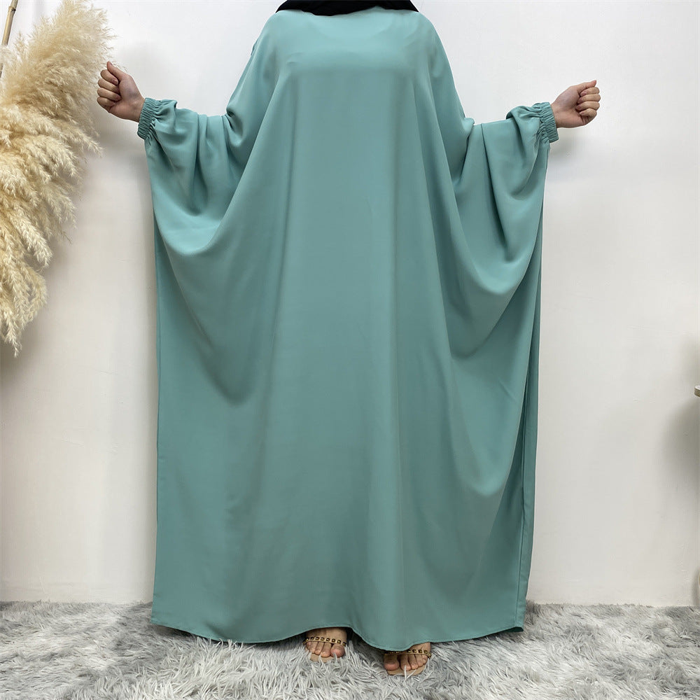 689#Premium nida solid color batwing closed abaya maxi dresses with back zipper