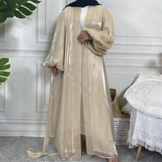 1941# Shiny Satin Open Abaya with lining for Muslim Ladies