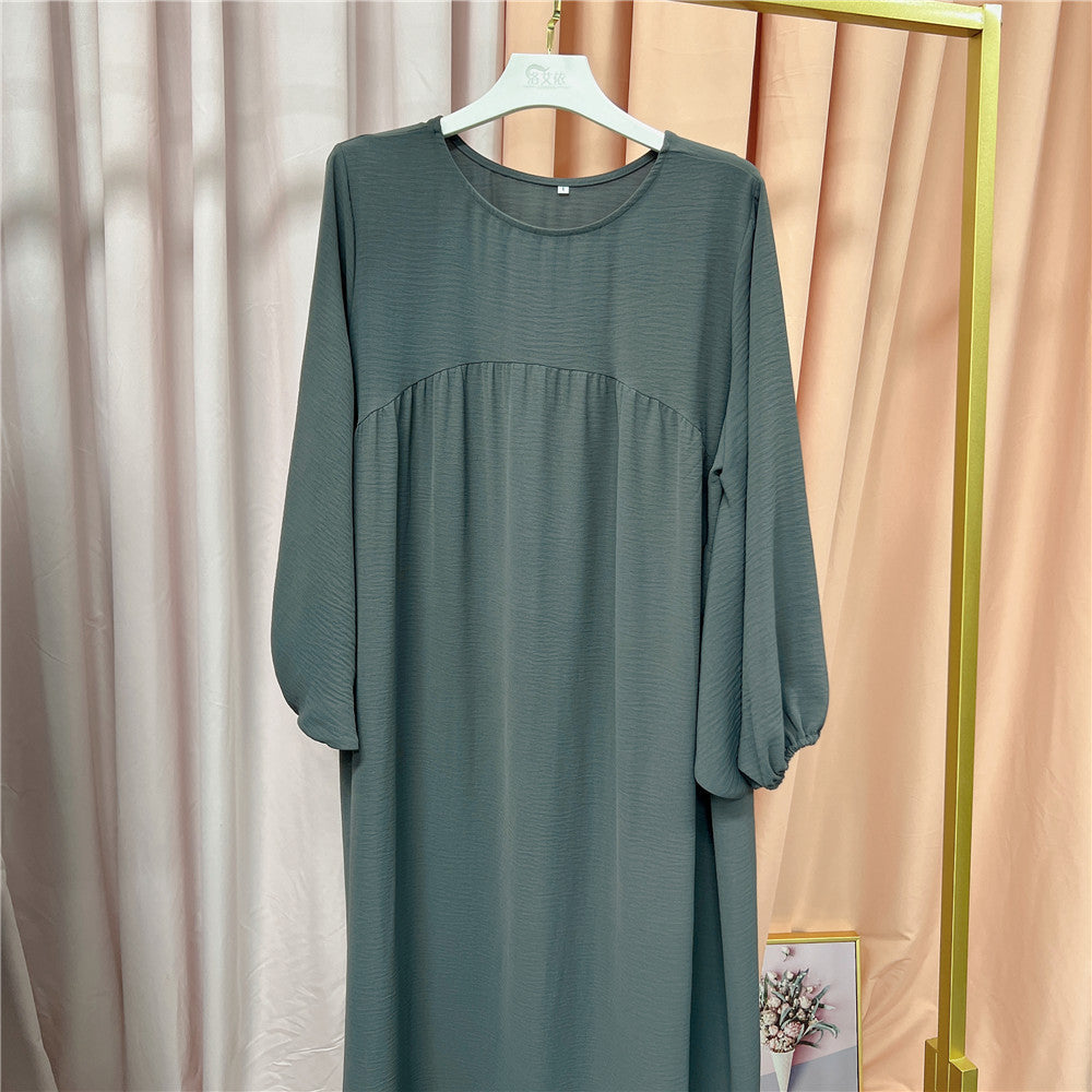 1500#Winkle Polyester Maxi Dress Traditional Muslim Women Long Abaya