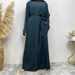 763#Simple Solid Color With Pockets Casual Daily Women Open Abaya