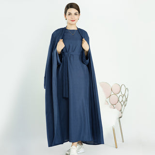 1573+1574#New EID Islamic Clothing Linen Solid Color Open Abaya