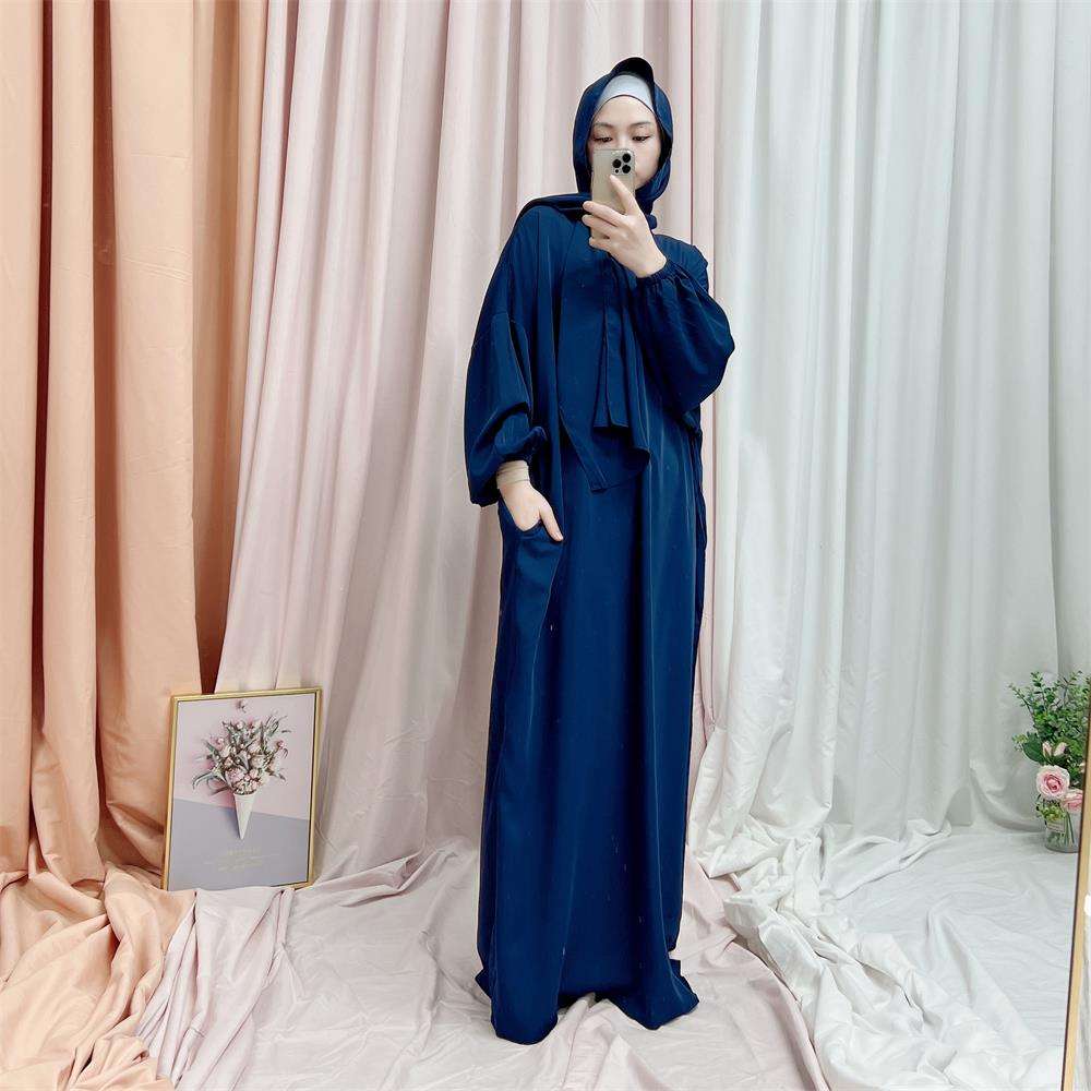 1499#EID Muslim Clothing Nida Prayer Dress Women Abaya With Attached Hijab
