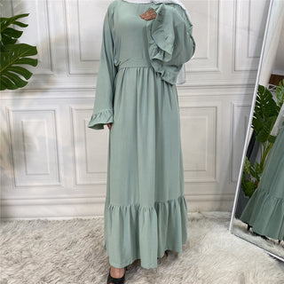 530#New Simple Ruffles Puff Sleeve Long Islamic Clothing Abaya Dresses