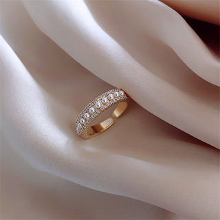 R6#Luxury Gold Color Pearl Zircon Rings for Woman Fashion Elegant Jewelry Gifts