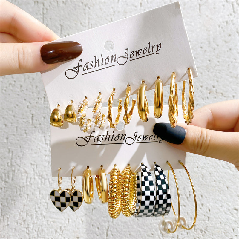 E11# Pearl Earrings Set Earring Fashion Metal Gold Plated Heart Jewelry