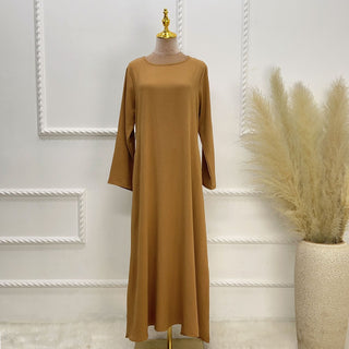 1593#On Sale Solid Color Long Sleeve Islamic Clothing Modest Closed Abaya Dress