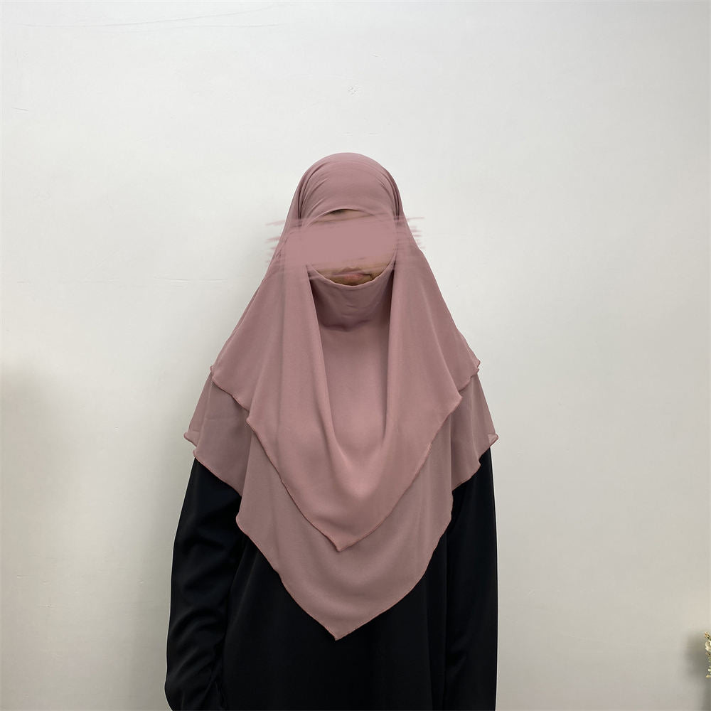 2305# 2023 Chiffon Women Two Layers Eid Khimar 19 Solid Color Colors Scarves
