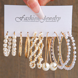 E9#Acrylic Pearl Gold Plated Earrings Circle Hoop Dangle Earrings for Women