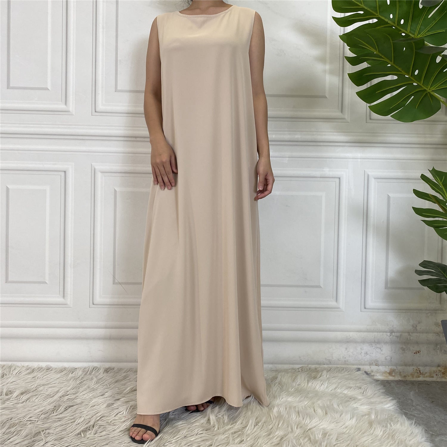 6595#Sleeveless Inner Slip Dress For Muslim Women Summer Daily Long Dresses