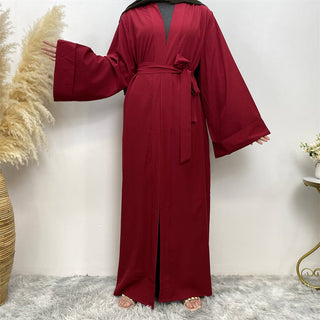 763#Simple Solid Color With Pockets Casual Daily Women Open Abaya