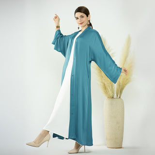 1582#Modest Dresses Solid Colors Satin Open Abaya with Side Pockets Muslim Girls Abaya