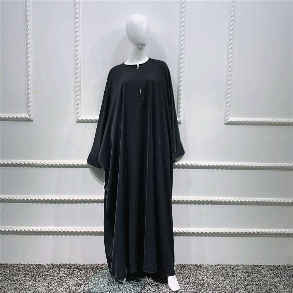 1425#Length : About 147cm / 58 Inch Solid Color Nida Jilbab_ Arab Plus Size Bat sleeves Prayer Dress Abaya