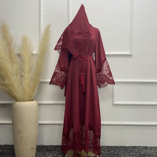 1575#Modest Abaya Dubai Abaya Muslim Dress With Lace Scarf Elegant Ladies Abaya