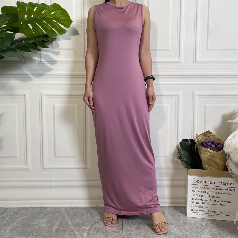 6565#Abaya summer Sleeveless Dress Muslim Ladies Knit Sling Long Dress