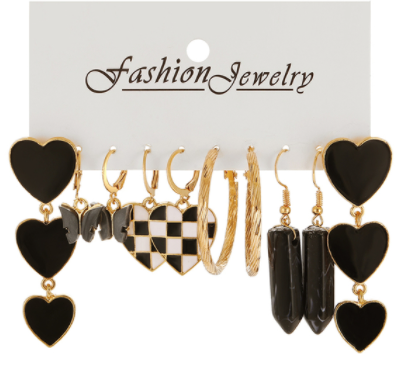 E11# Pearl Earrings Set Earring Fashion Metal Gold Plated Heart Jewelry