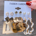 E9#Acrylic Pearl Gold Plated Earrings Circle Hoop Dangle Earrings for Women