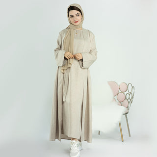 1573+1574#New EID Islamic Clothing Linen Solid Color Open Abaya