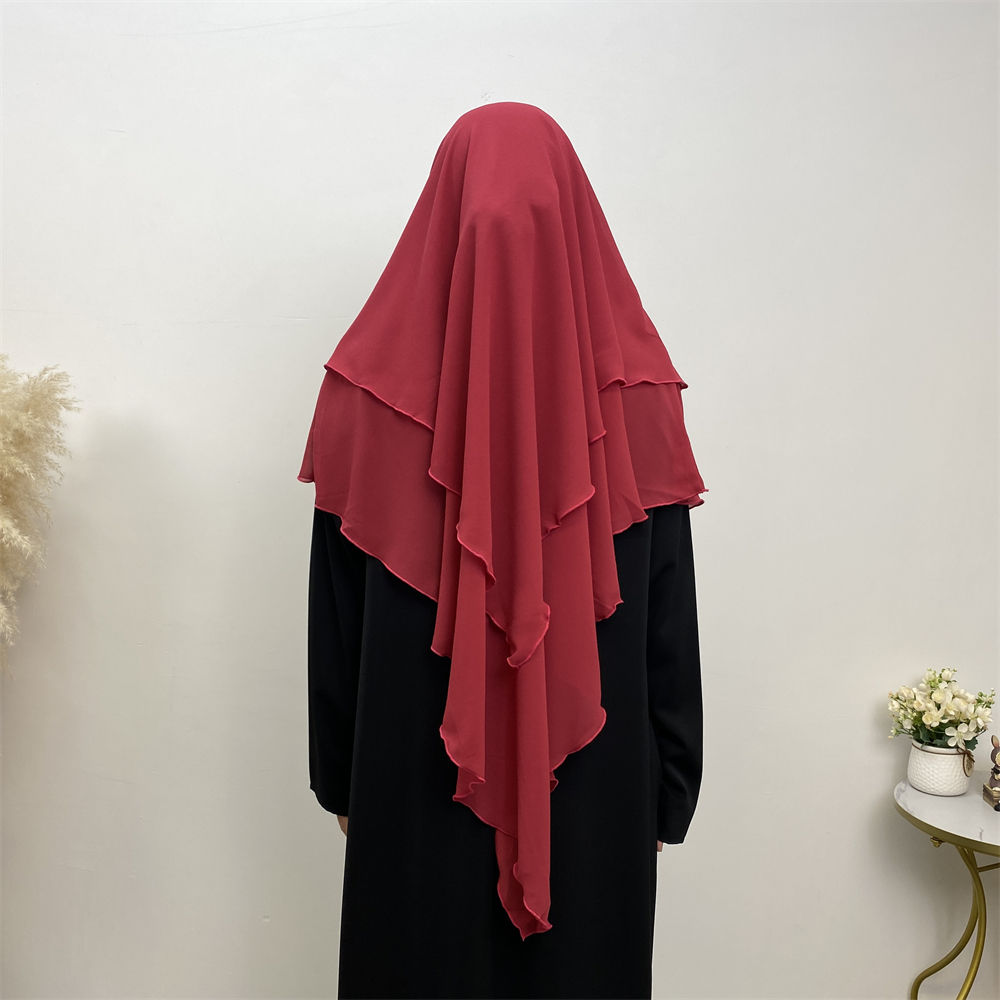 2305# 2023 Chiffon Women Two Layers Eid Khimar 19 Solid Color Colors Scarves
