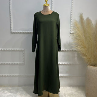 1593#On Sale Solid Color Long Sleeve Islamic Clothing Modest Closed Abaya Dress