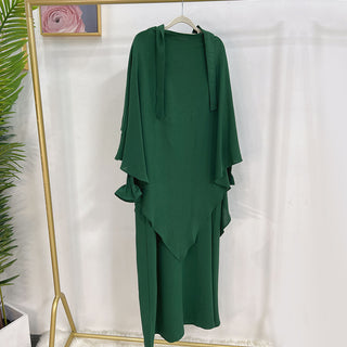 1591#&HJ908#Two Layers Khimar Women Muslim Clothing Hijab Jilbab_Prayer Dress Two Piece Set Abaya