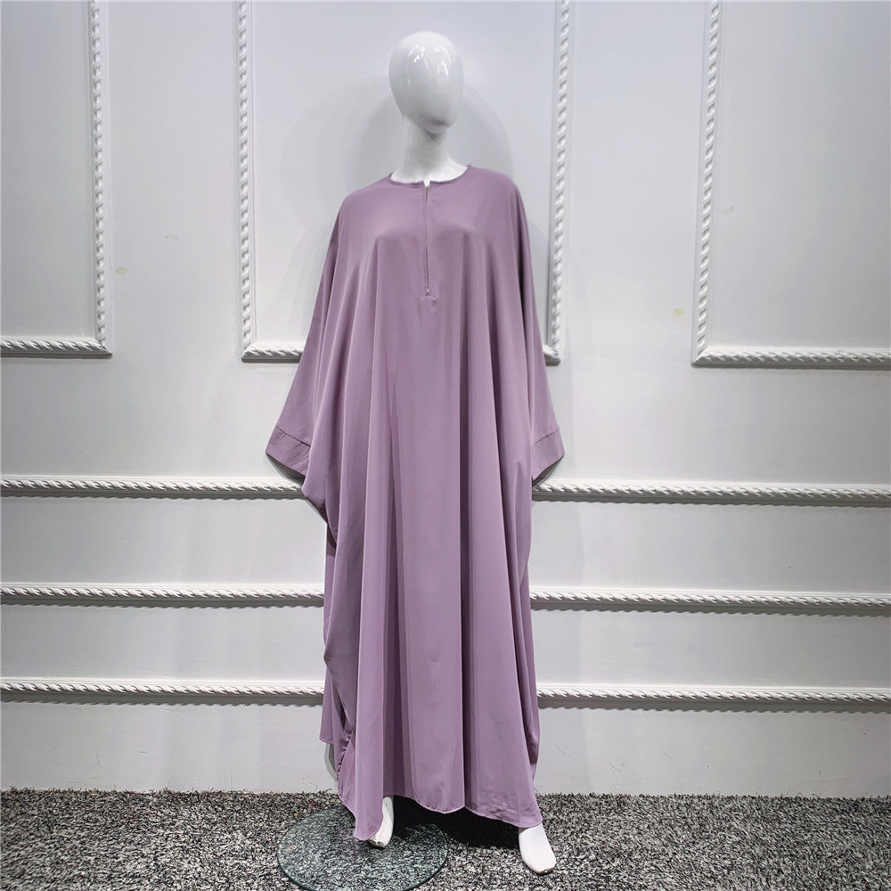 1425#Length : About 147cm / 58 Inch Solid Color Nida Jilbab_ Arab Plus Size Bat sleeves Prayer Dress Abaya