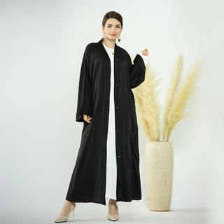 1582#Modest Dresses Solid Colors Satin Open Abaya with Side Pockets Muslim Girls Abaya