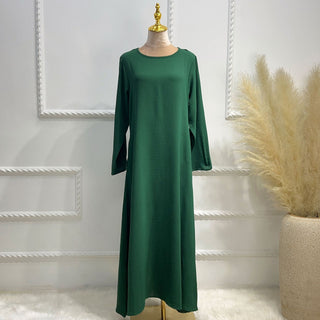 1593#On Sale Solid Color Long Sleeve Islamic Clothing Modest Closed Abaya Dress