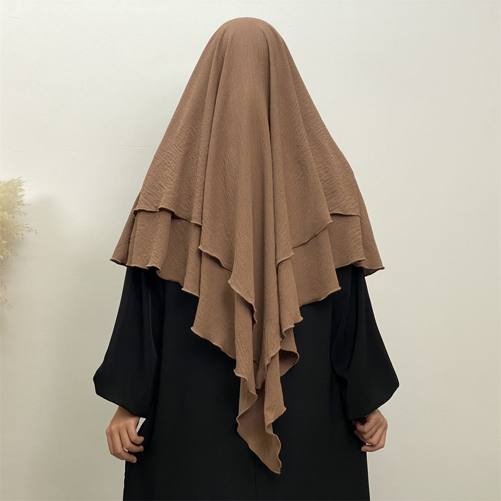 2307# New arrival wrinkle crepe two layer fashion prayer scarf head cover shawl
