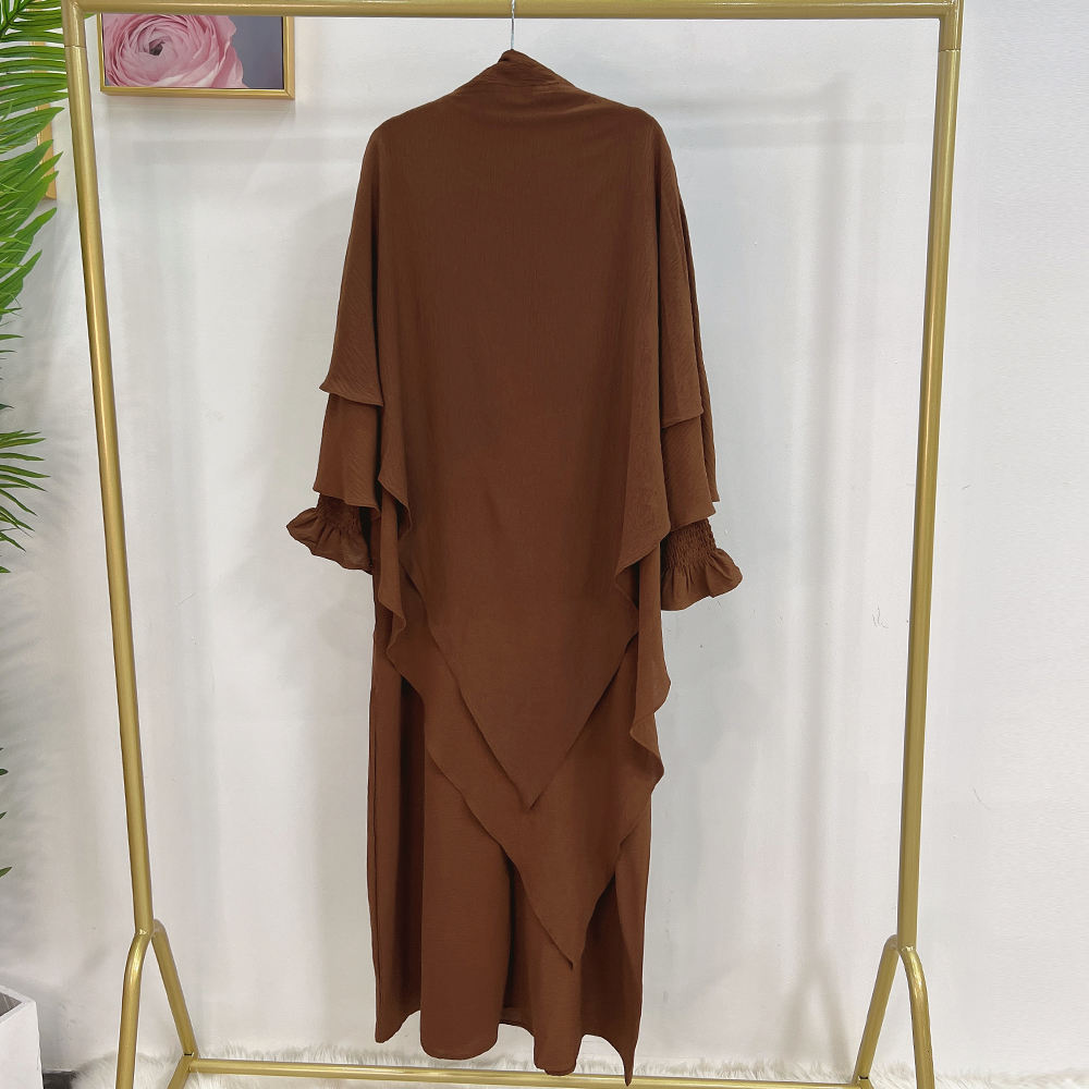 1591#&HJ908#Two Layers Khimar Women Muslim Clothing Hijab Jilbab_Prayer Dress Two Piece Set Abaya