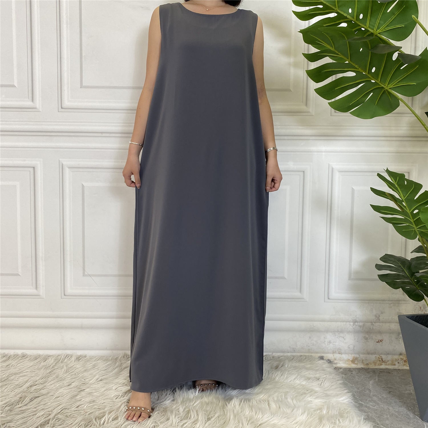 6595#Sleeveless Inner Slip Dress For Muslim Women Summer Daily Long Dresses