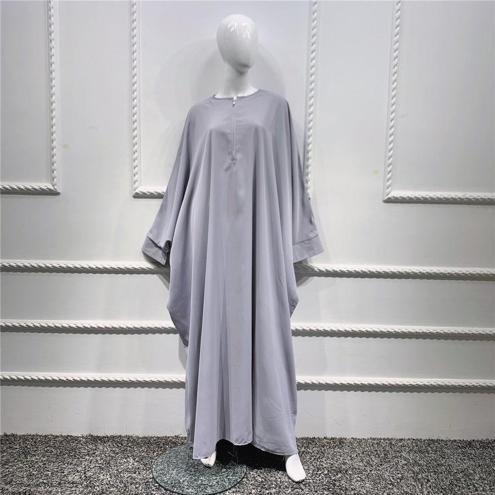 1425#Length : About 147cm / 58 Inch Solid Color Nida Jilbab_ Arab Plus Size Bat sleeves Prayer Dress Abaya