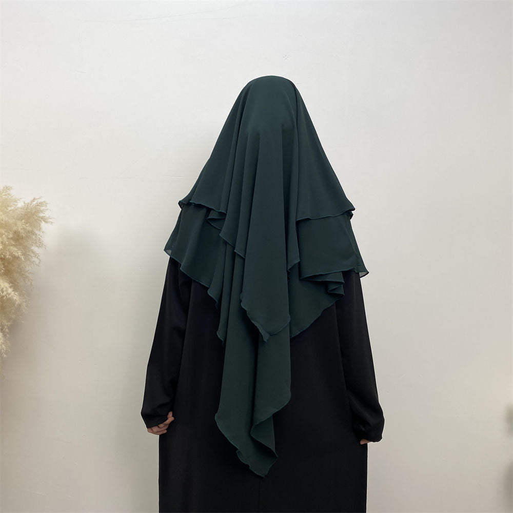 2305# 2023 Chiffon Women Two Layers Eid Khimar 19 Solid Color Colors Scarves
