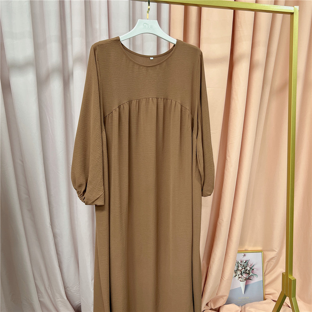1500#Winkle Polyester Maxi Dress Traditional Muslim Women Long Abaya
