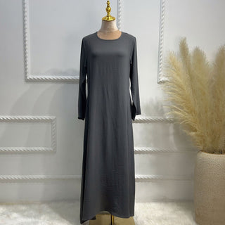 1593#On Sale Solid Color Long Sleeve Islamic Clothing Modest Closed Abaya Dress