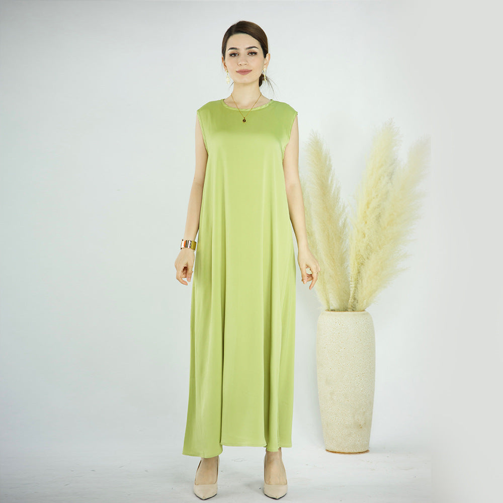1584#EID Slip Dress Inner Basic Sleeveless Maix Dress Satin Abaya