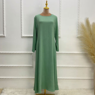 1593#On Sale Solid Color Long Sleeve Islamic Clothing Modest Closed Abaya Dress