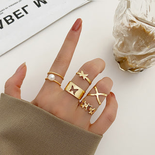 R5# 7pcs Fashion Jewelry Rings Set Hot Selling Metal Women Finger Ring for Girl Wedding Gifts