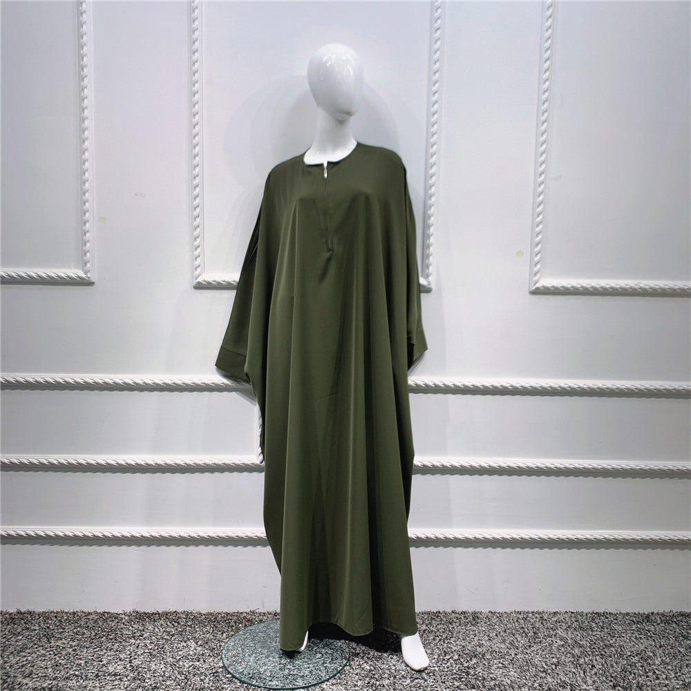 1425#Length : About 147cm / 58 Inch Solid Color Nida Jilbab_ Arab Plus Size Bat sleeves Prayer Dress Abaya