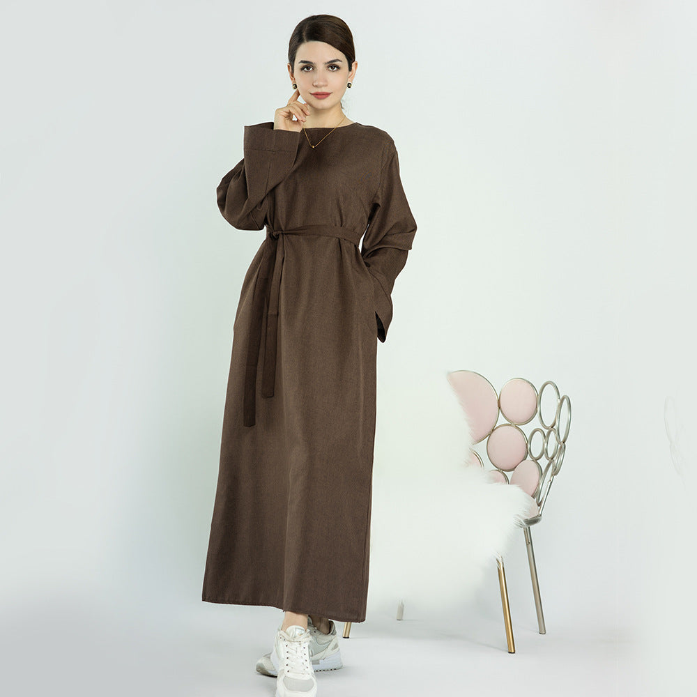 1574# Islamic Clothing Linen Closed Abaya Daily Wear Muslim Girls Abaya Turkey Abaya