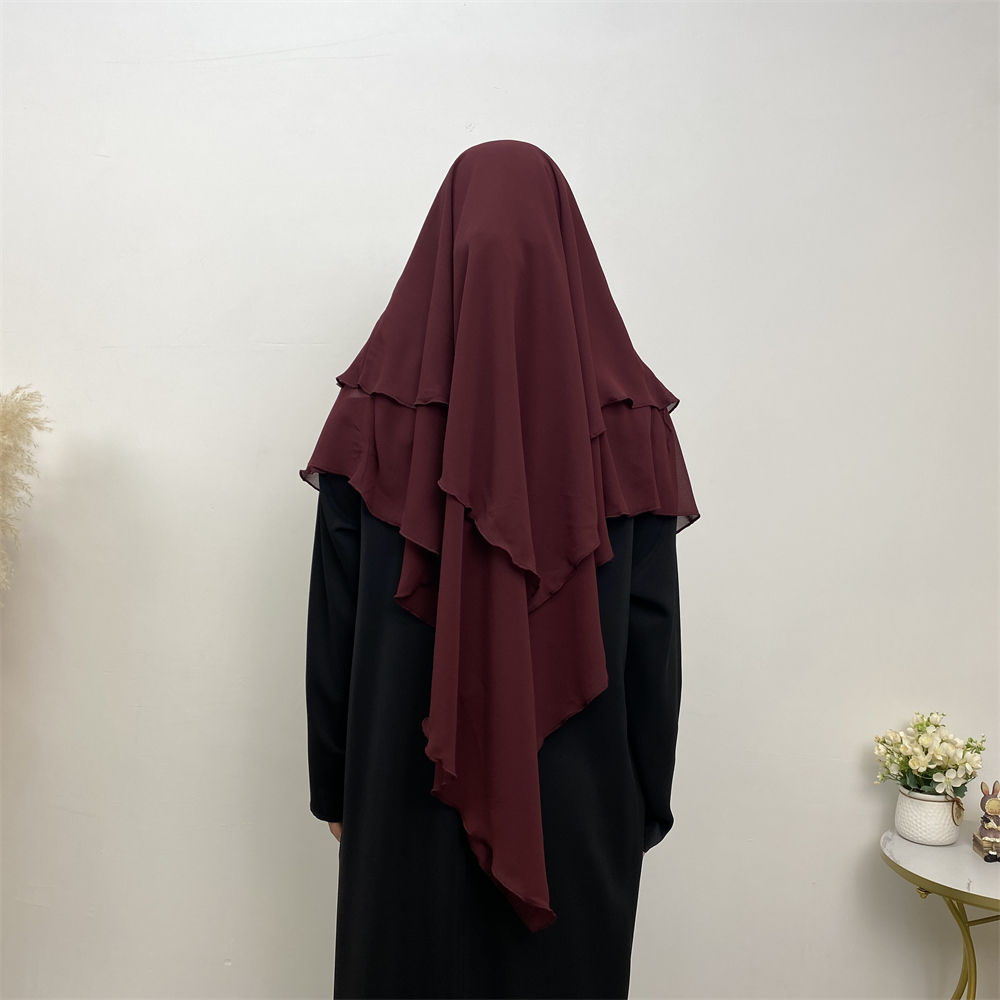 2305# 2023 Chiffon Women Two Layers Eid Khimar 19 Solid Color Colors Scarves