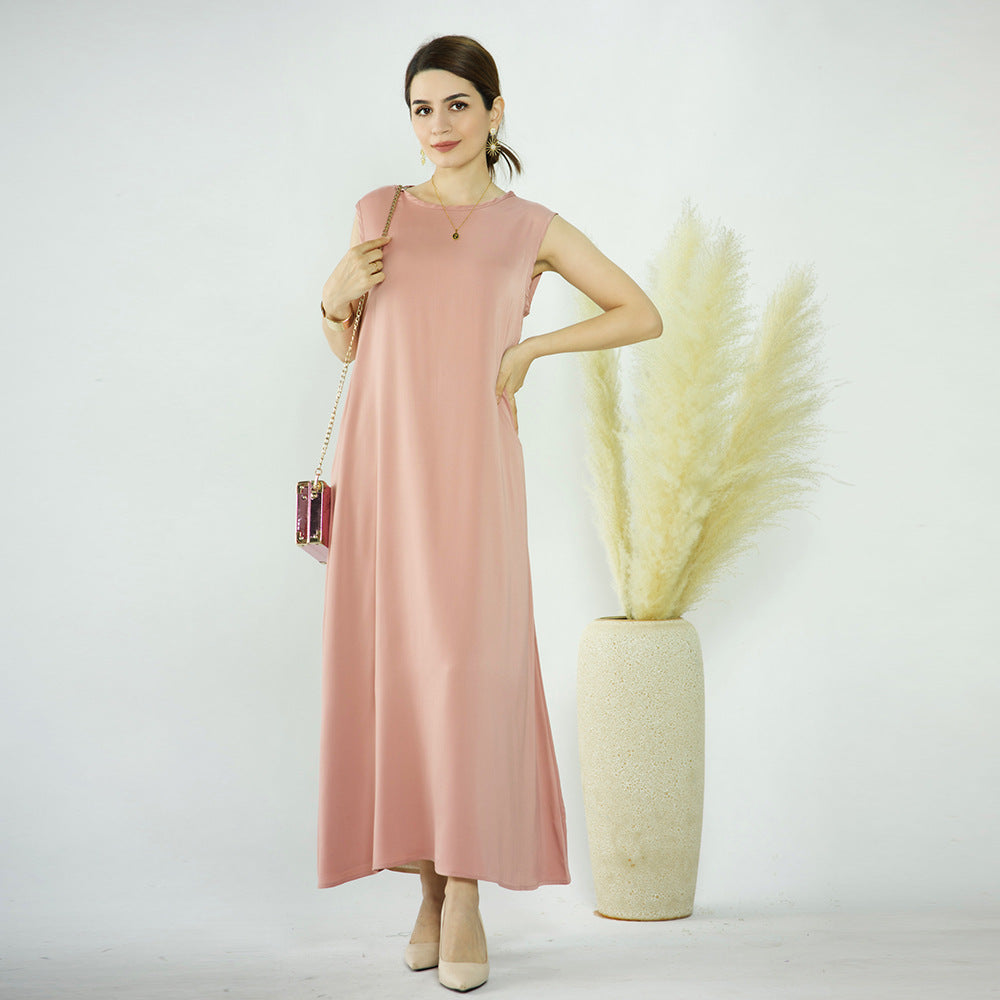 1584#EID Slip Dress Inner Basic Sleeveless Maix Dress Satin Abaya