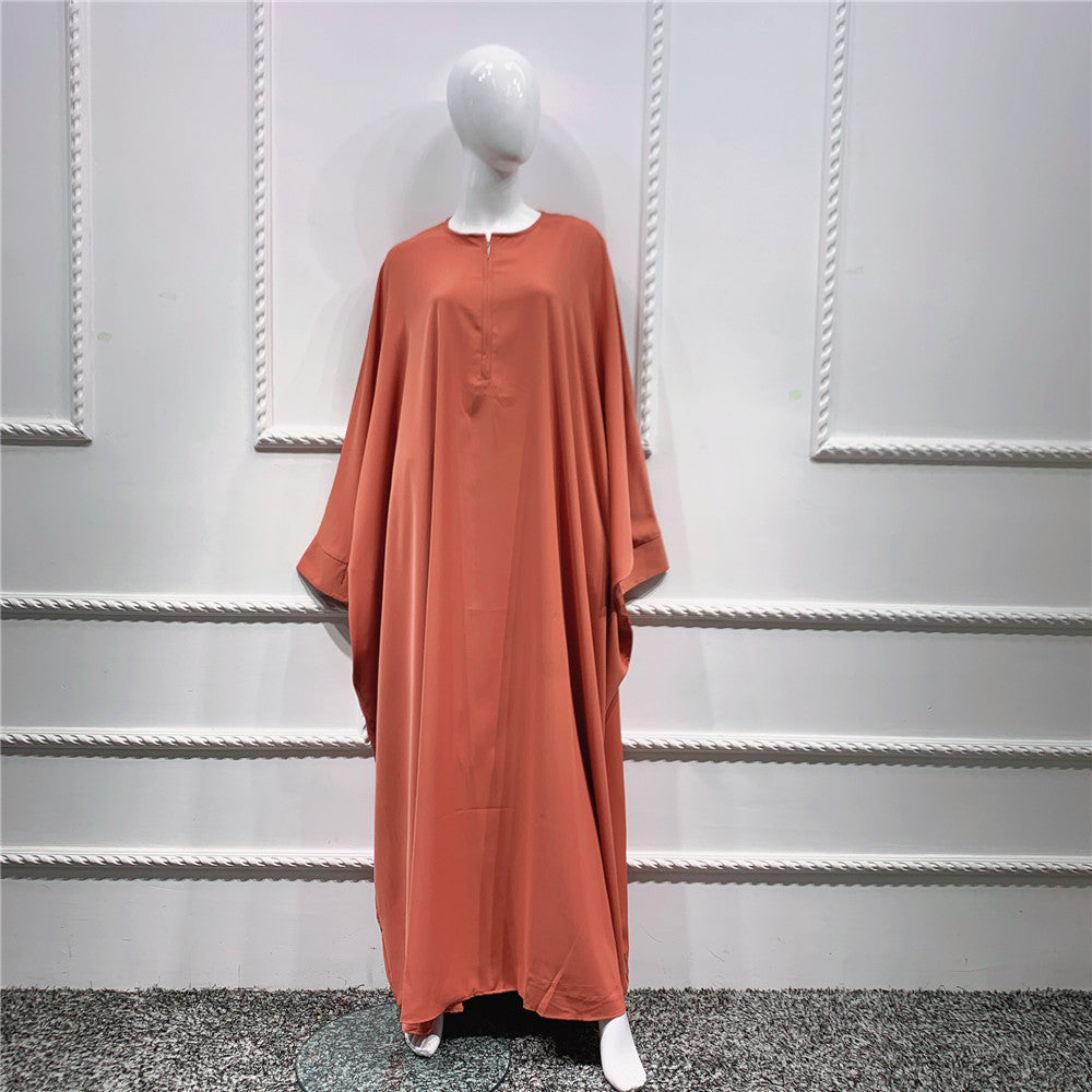 1425#Length : About 147cm / 58 Inch Solid Color Nida Jilbab_ Arab Plus Size Bat sleeves Prayer Dress Abaya