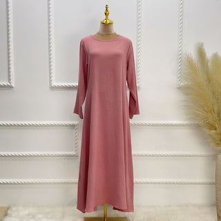 1593#On Sale Solid Color Long Sleeve Islamic Clothing Modest Closed Abaya Dress