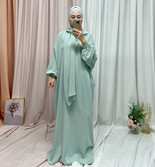1499#EID Muslim Clothing Nida Prayer Dress Women Abaya With Attached Hijab