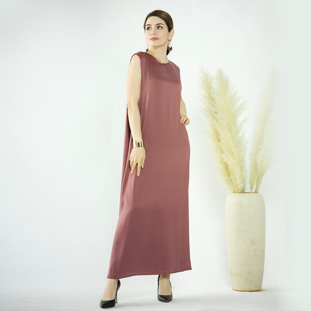 1584#EID Slip Dress Inner Basic Sleeveless Maix Dress Satin Abaya