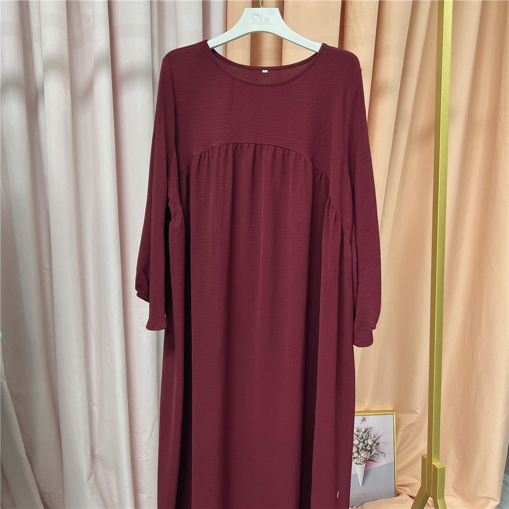 1500#Winkle Polyester Maxi Dress Traditional Muslim Women Long Abaya